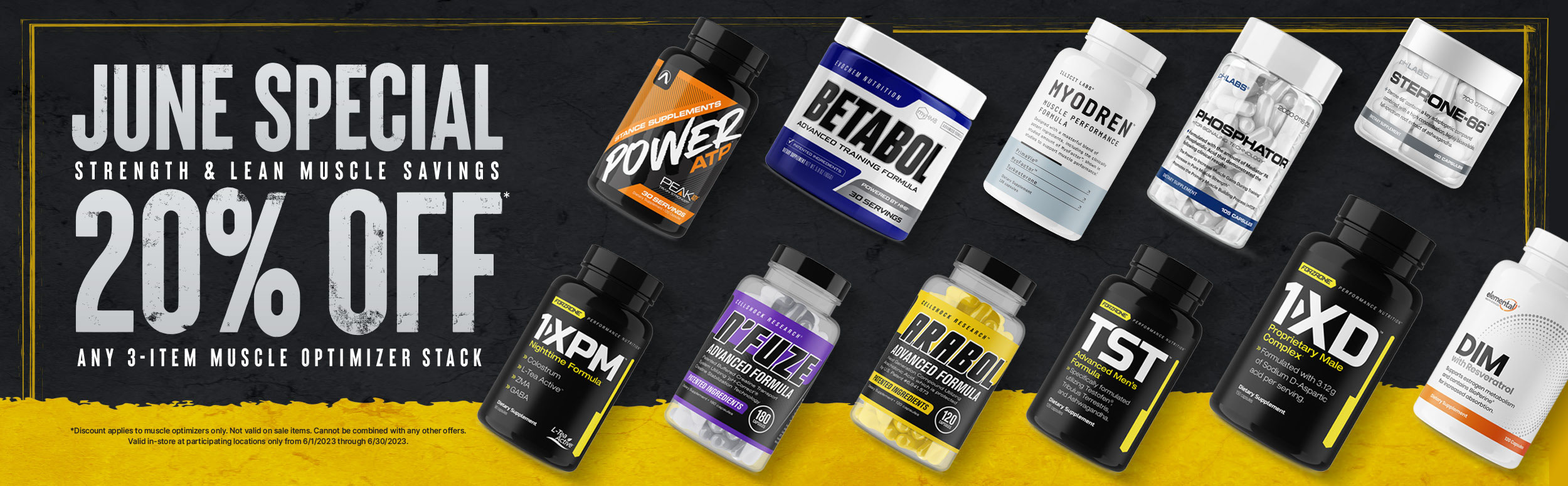 June special strength and lean muscle savings 20% off any three item muscle optimizer stack